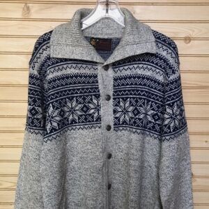 VTG Jersild Gray Orlon Acrylic Sportswear Fair Isles Button Down Cardigan Men L